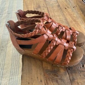 Swedish Hasbeens gladiator Brown Braided Leather Sandals